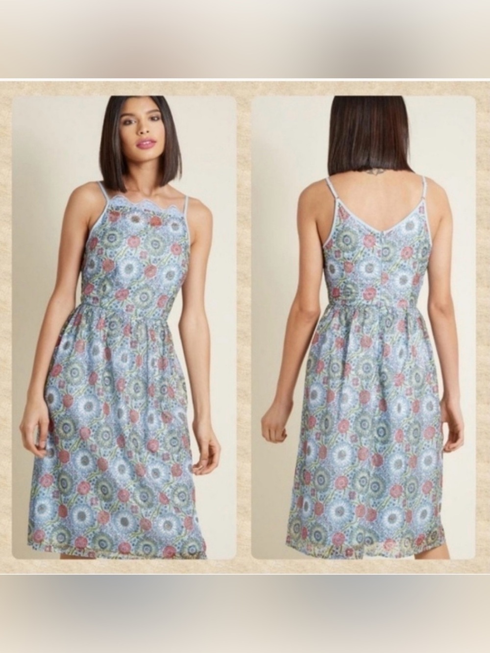 Liza Luxe Floral Midi Dress in Blue and Pink